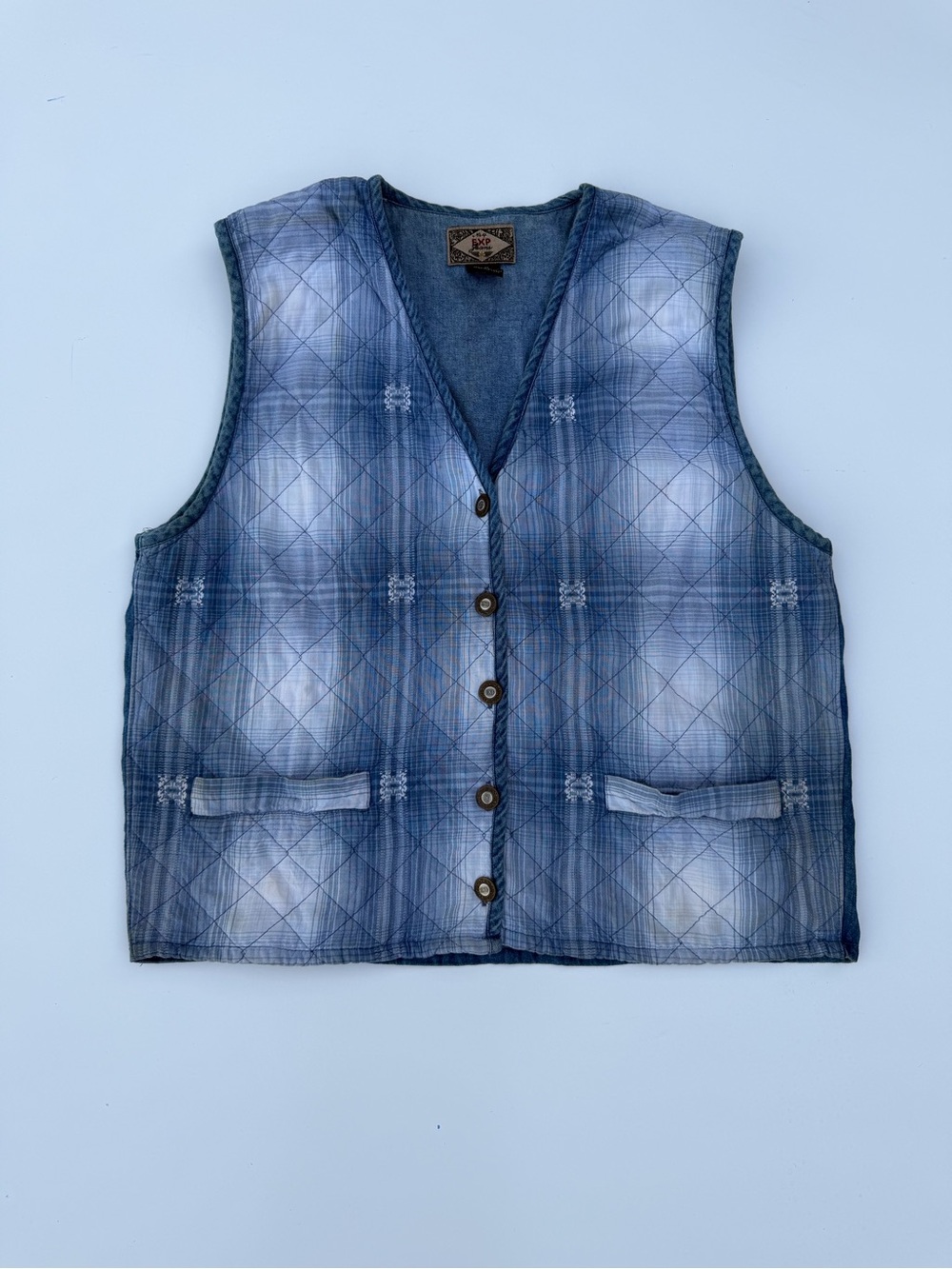 VNTG 90s EXP Jeans - cowgirl core quilted vest - 9 Bohemian Indie Folk grunge